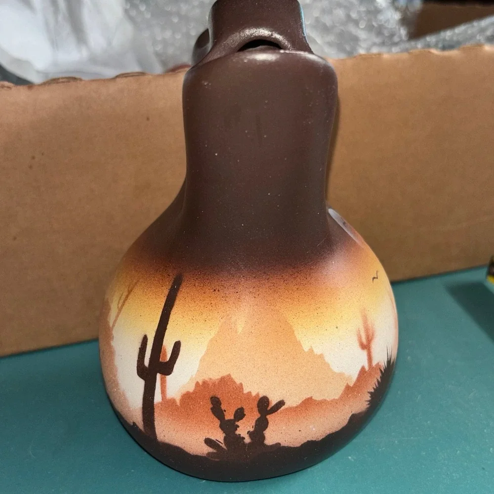 Native American Style Pottery Wedding Vase Southwestern Desert Scene Coyote Moon